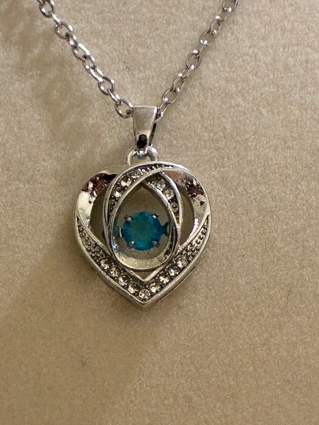 Stainless steel blue stone heart with rhinestones