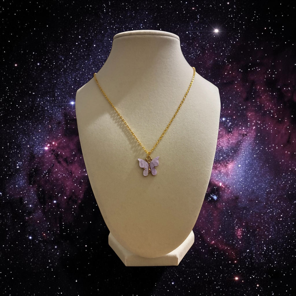 Gold plated lavender butterfly pendant
