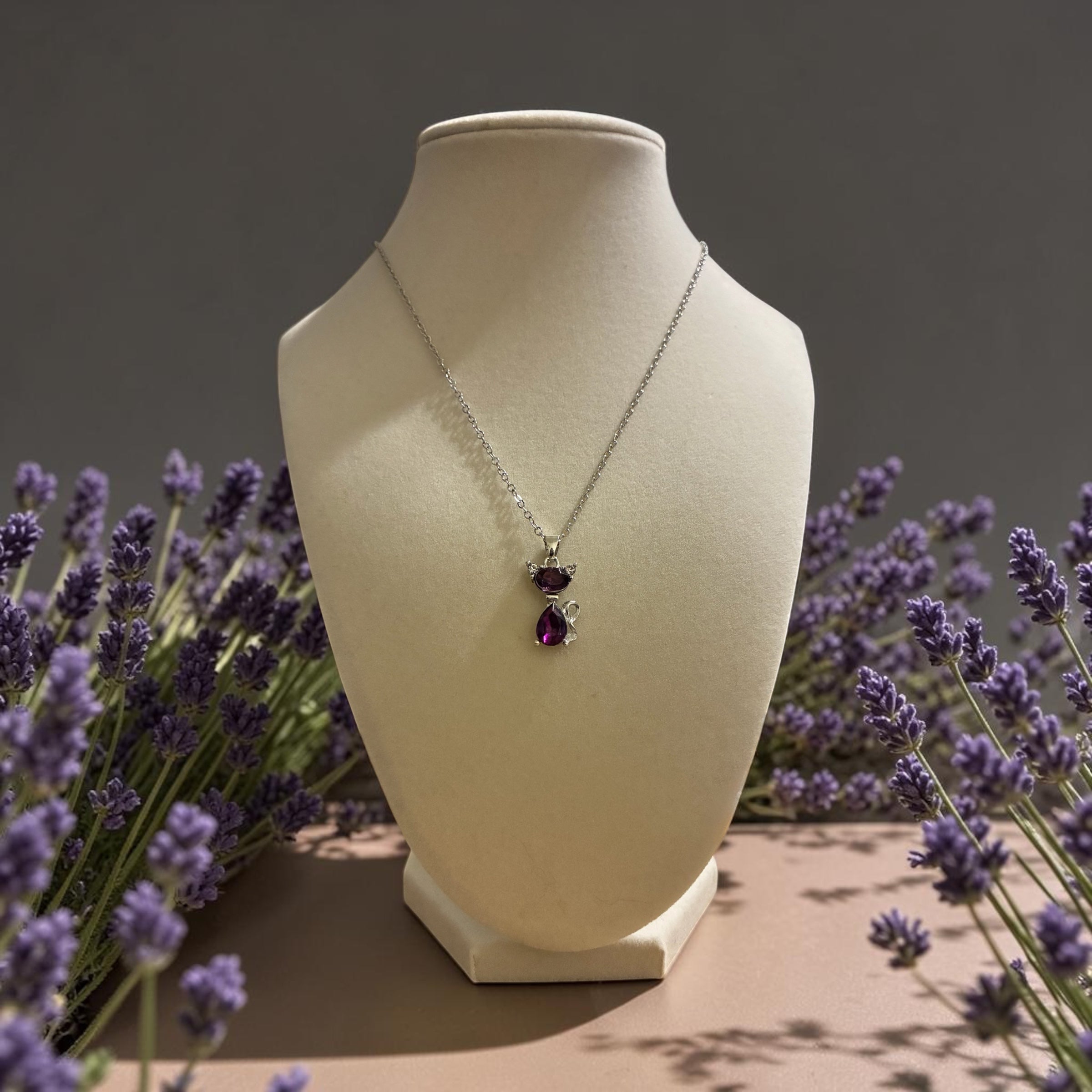 Silver plated purple stone cat