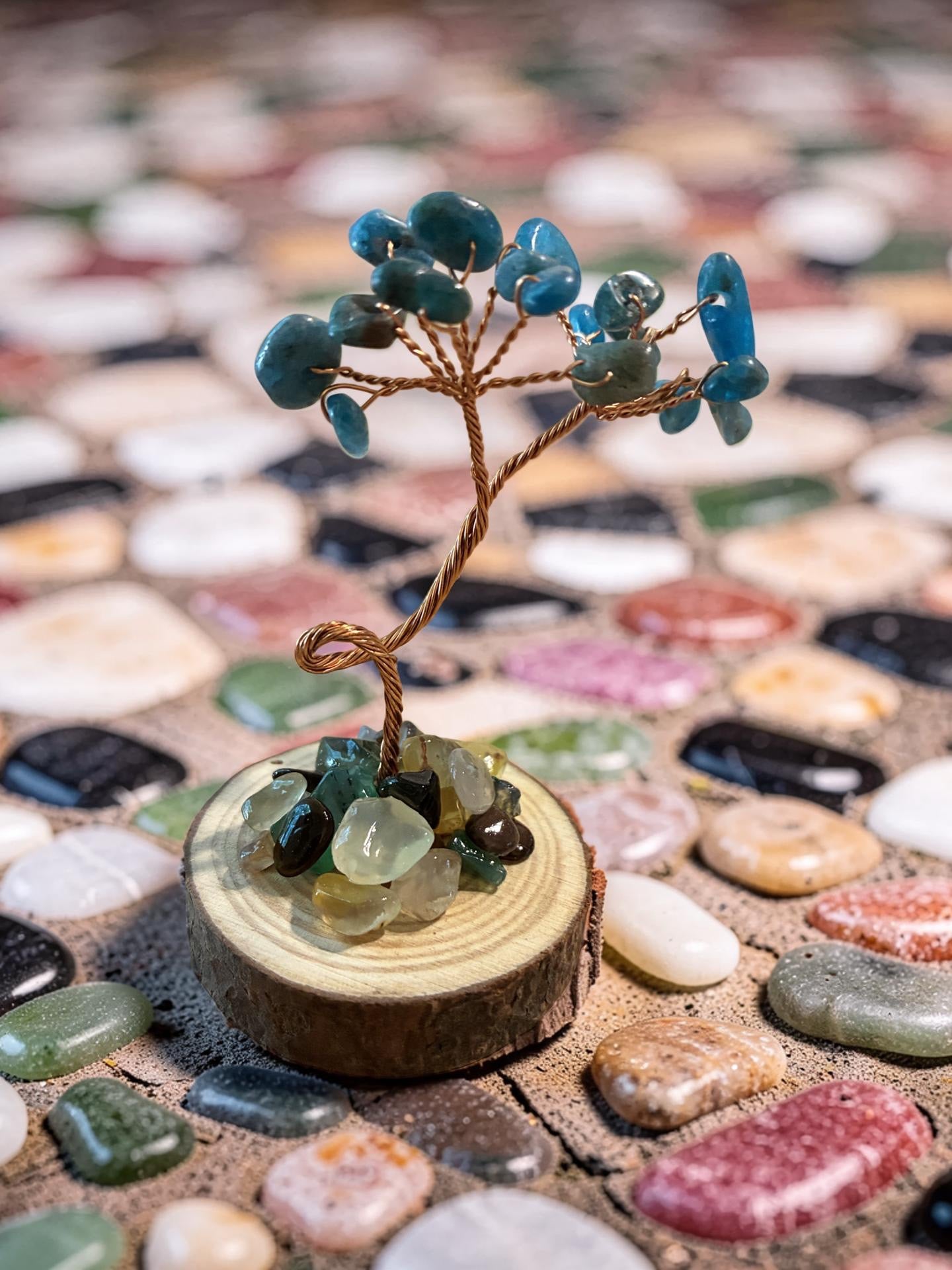 Blue apatite tree of life sculpture