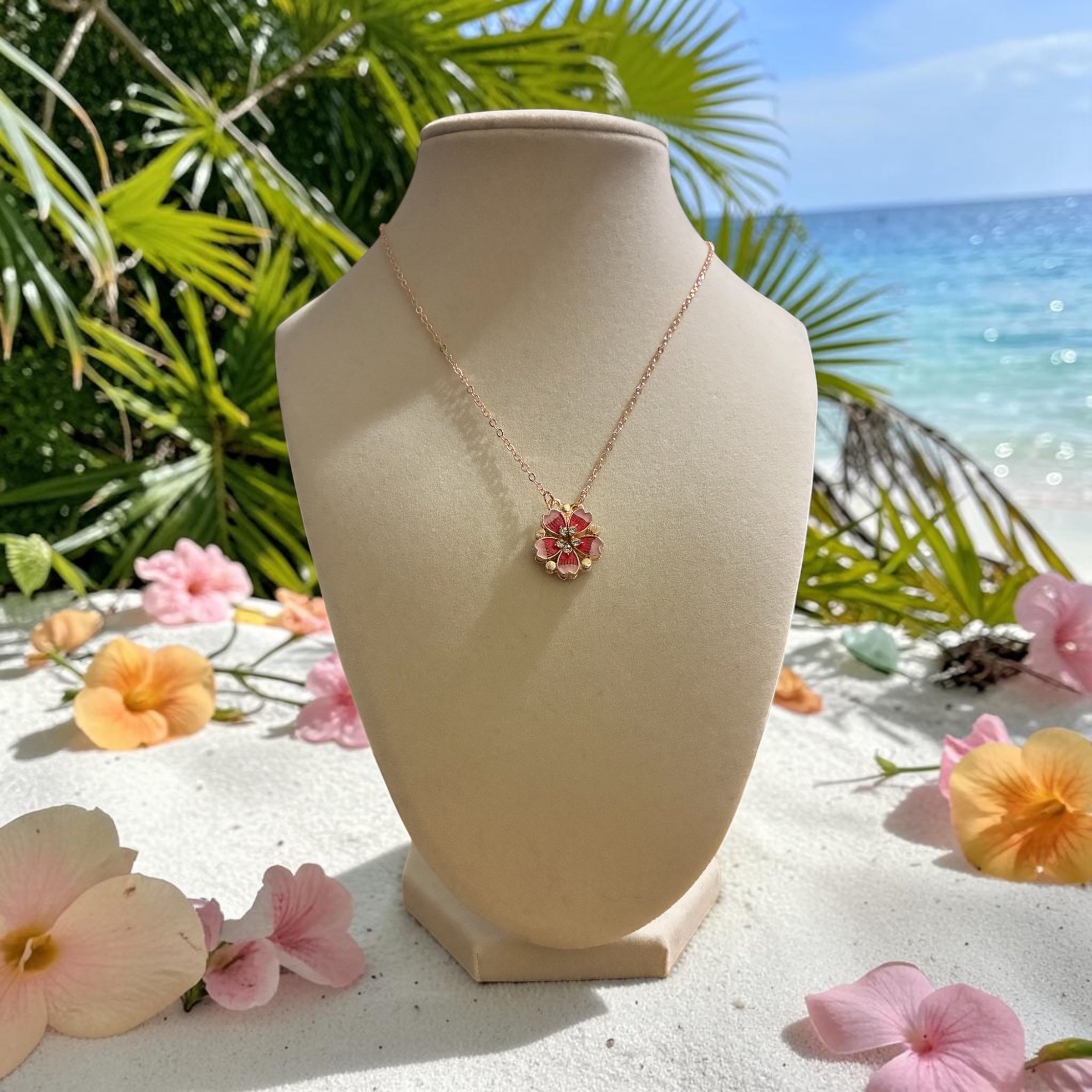 Rose gold plated magnetic pink flower