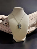 Silver plated tree of life sea turtle pendant with moonstone