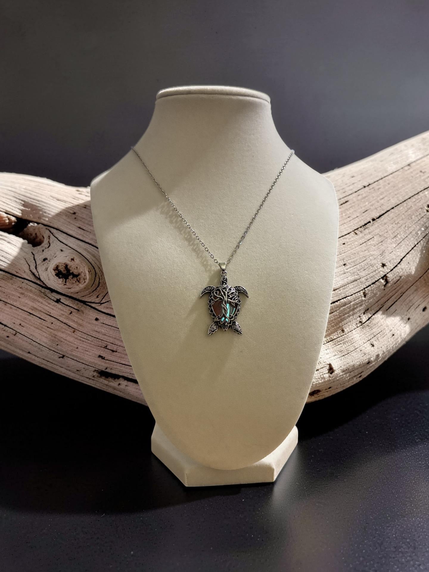 Silver plated tree of life sea turtle pendant with moonstone