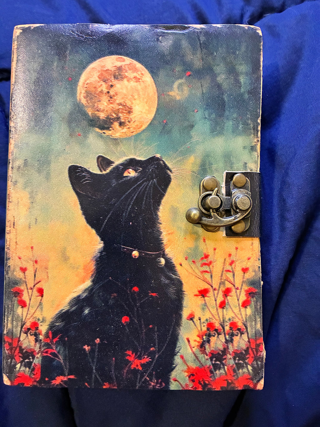 Black cat leather journal