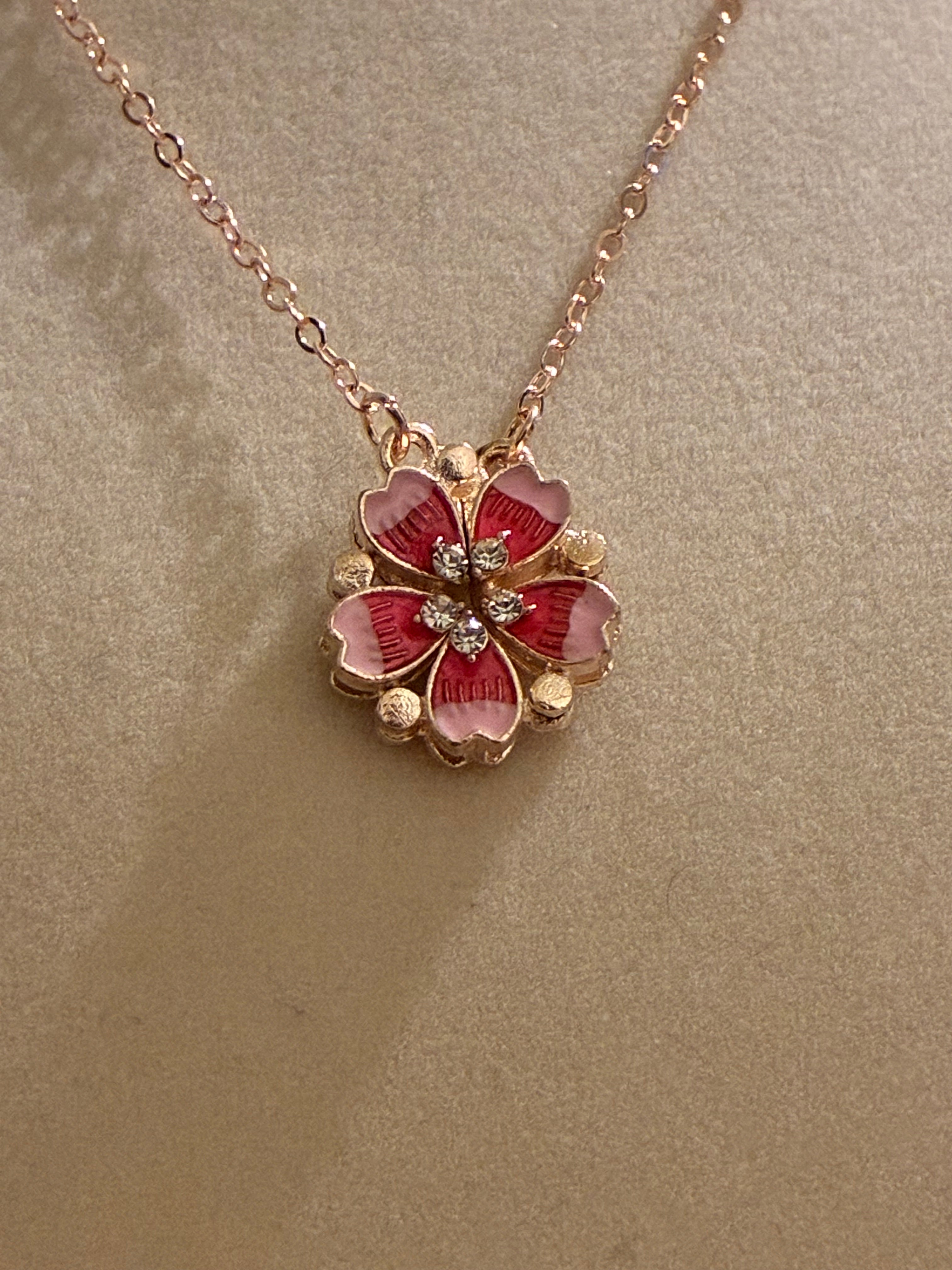 Rose gold plated magnetic pink flower