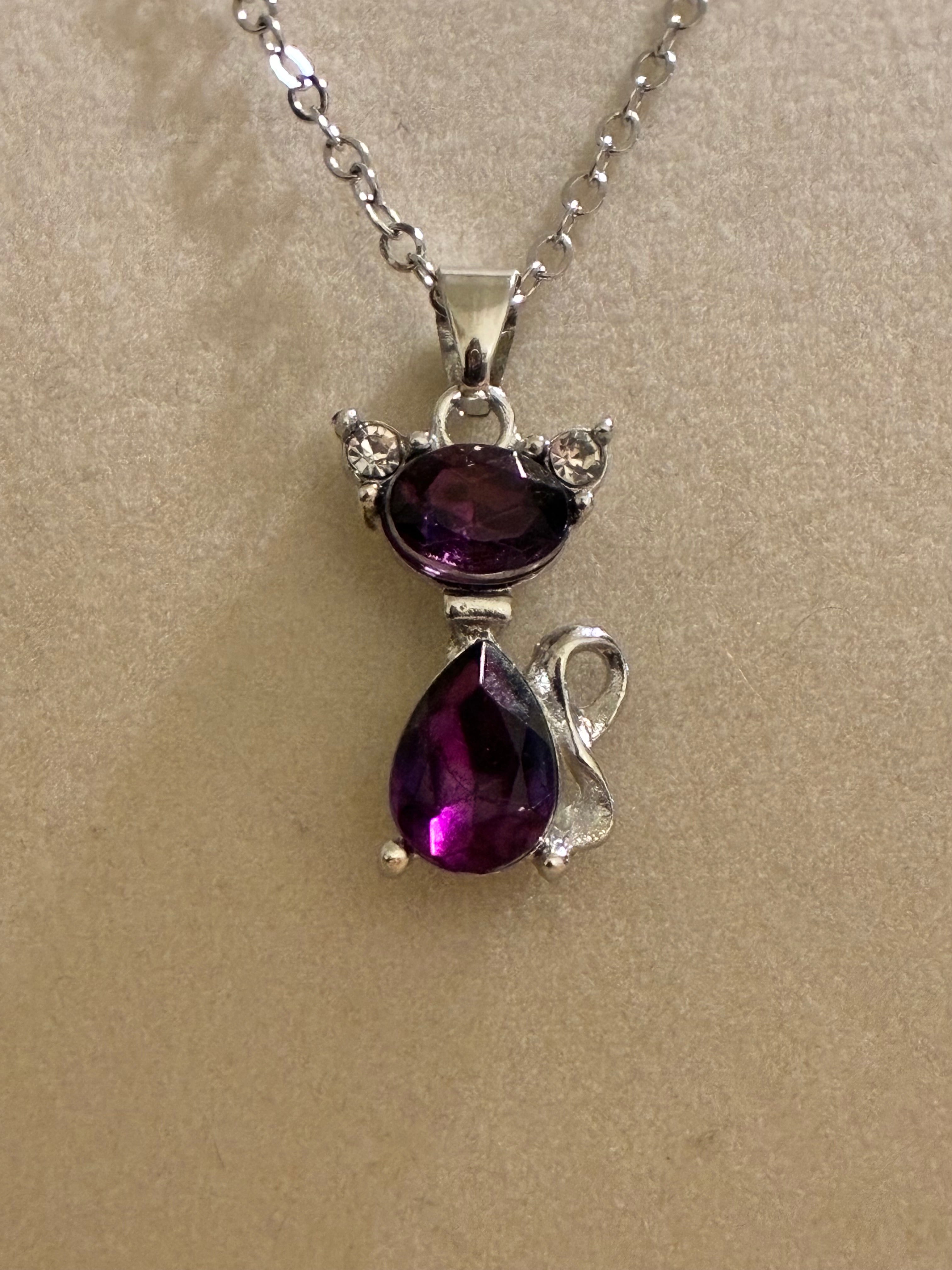 Silver plated purple stone cat