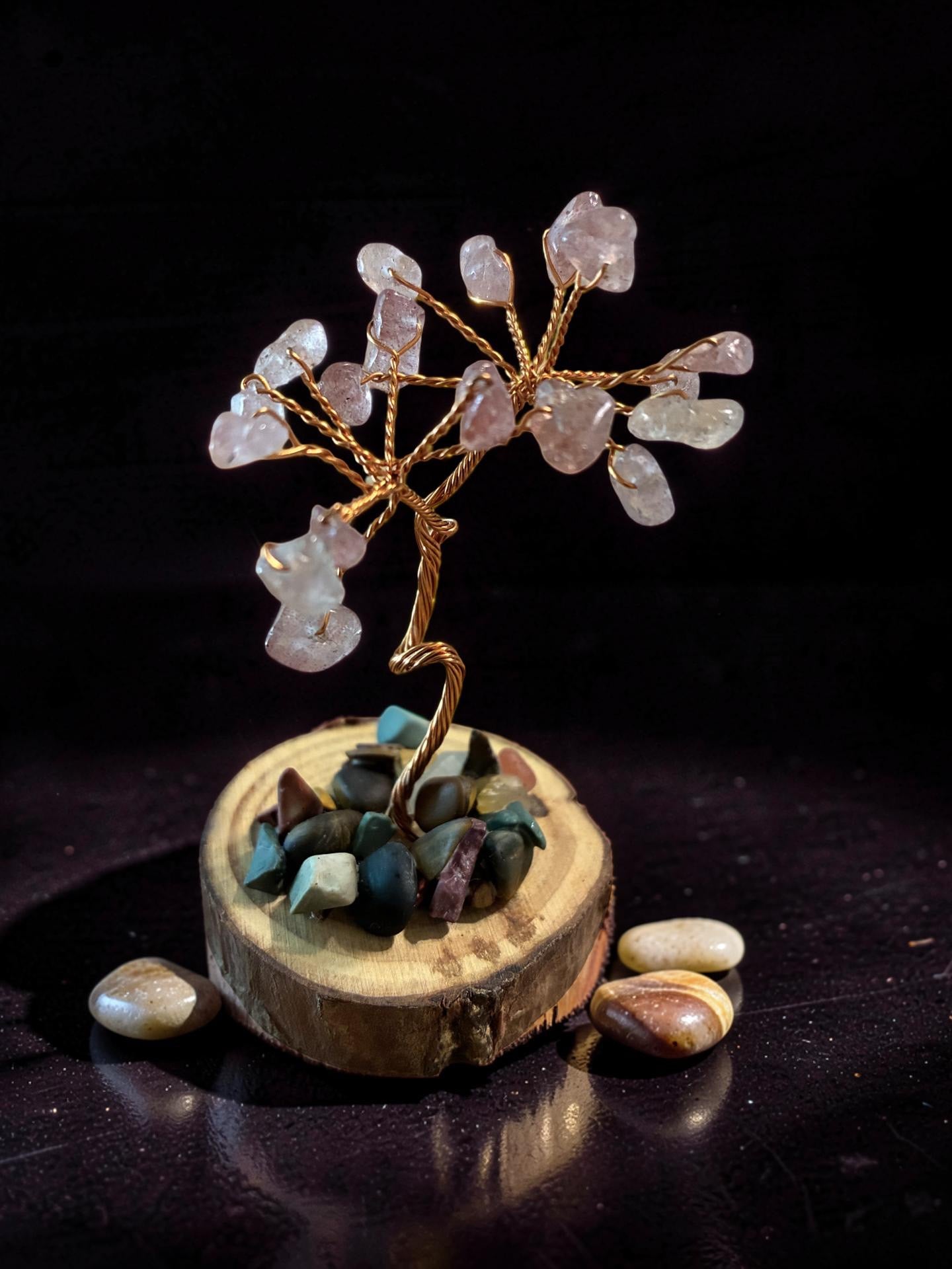 Strawberry quartz tree of life sculpture