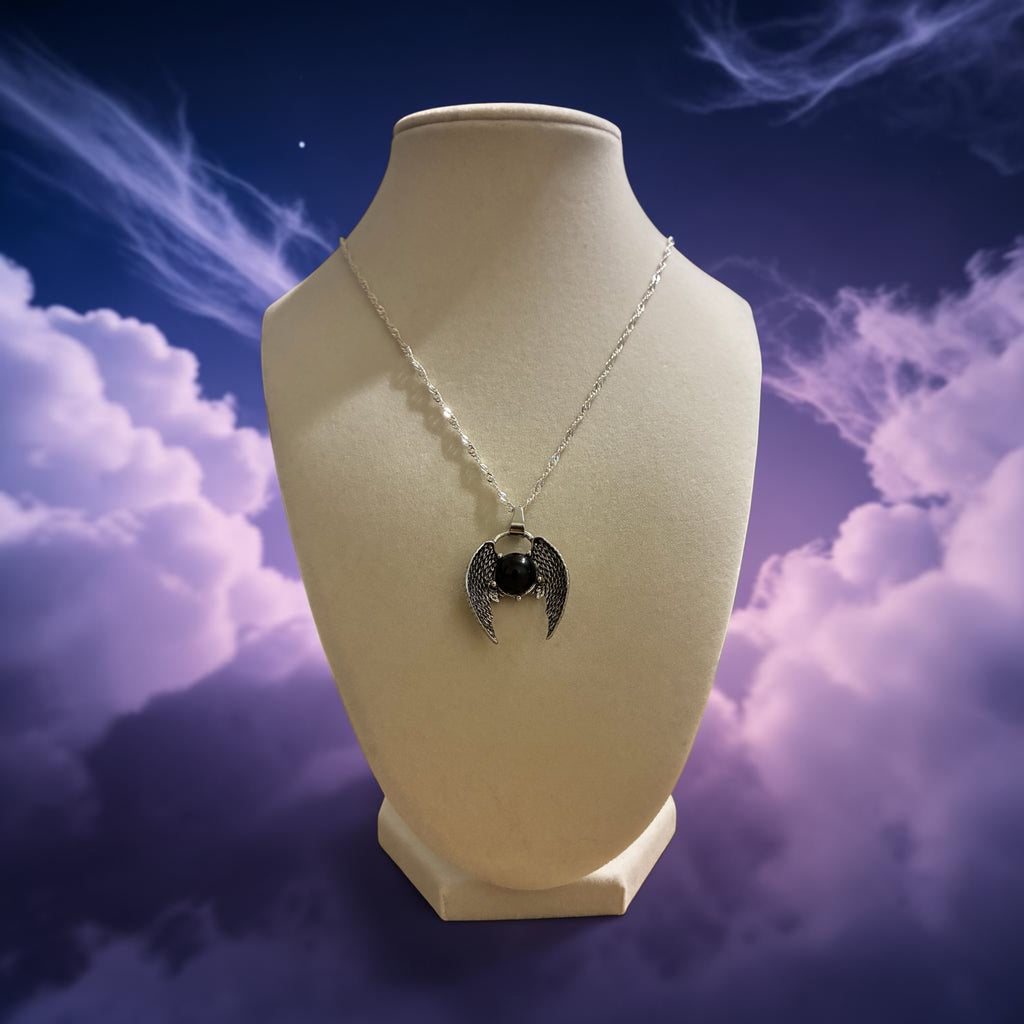 Silver plated black stone wings