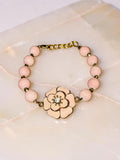 Vintage pink flower beads with rhinestone ￼