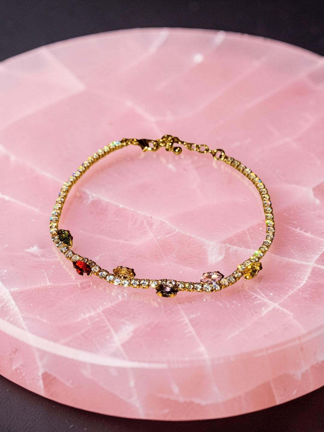 Gold plated multicolored petals with rhinestones