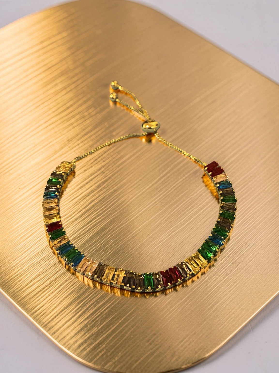 Gold plated adjustable, multicolored tennis bracelet