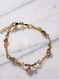 Stainless steel gold plated pink rhinestones bow