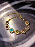 Gold plated multicolored circle stones with rhinestones