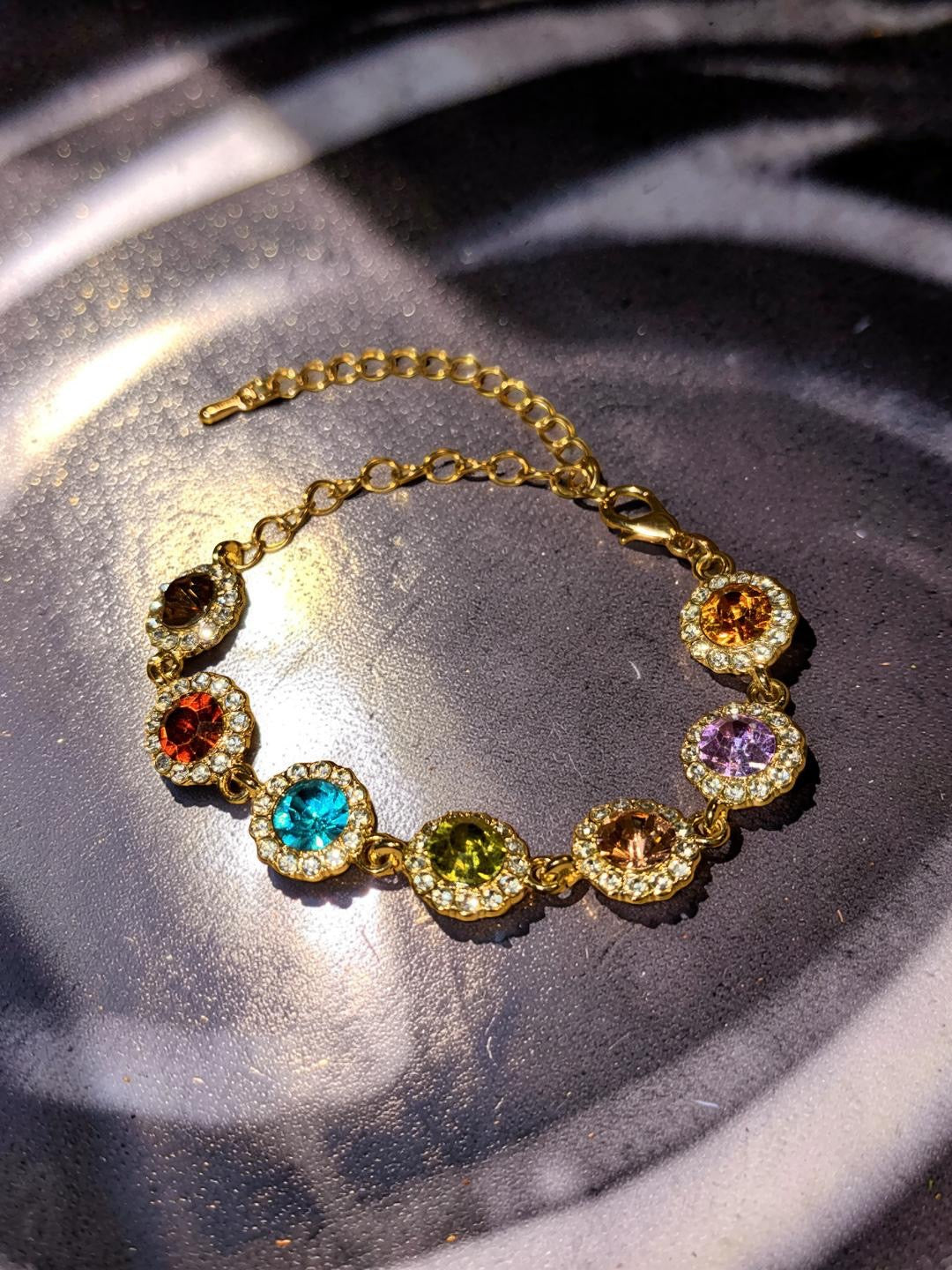 Gold plated multicolored circle stones with rhinestones