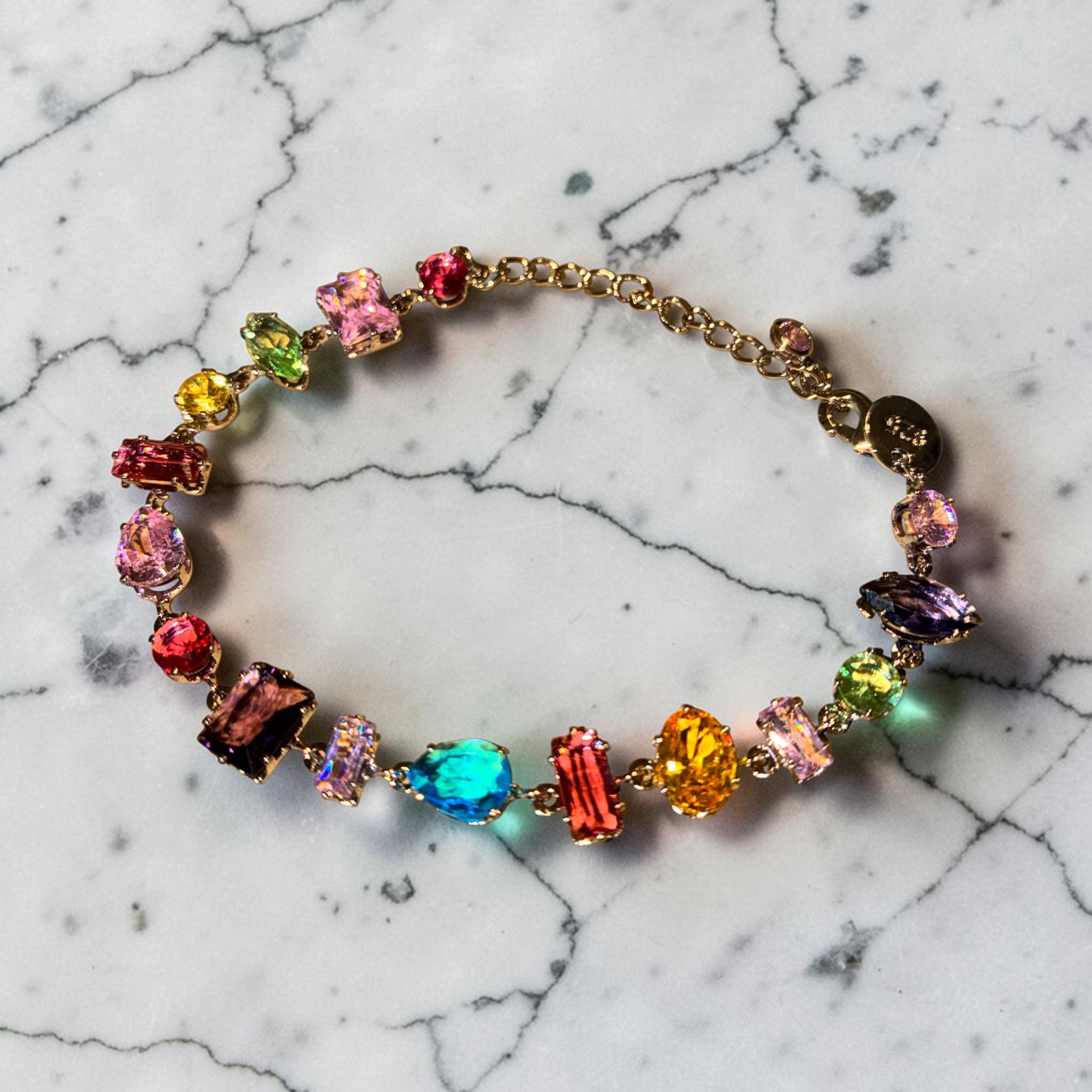 Gold plated, multicolored stone bracelet