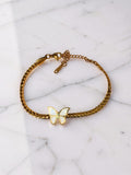 Stainless steel gold plated opal butterfly