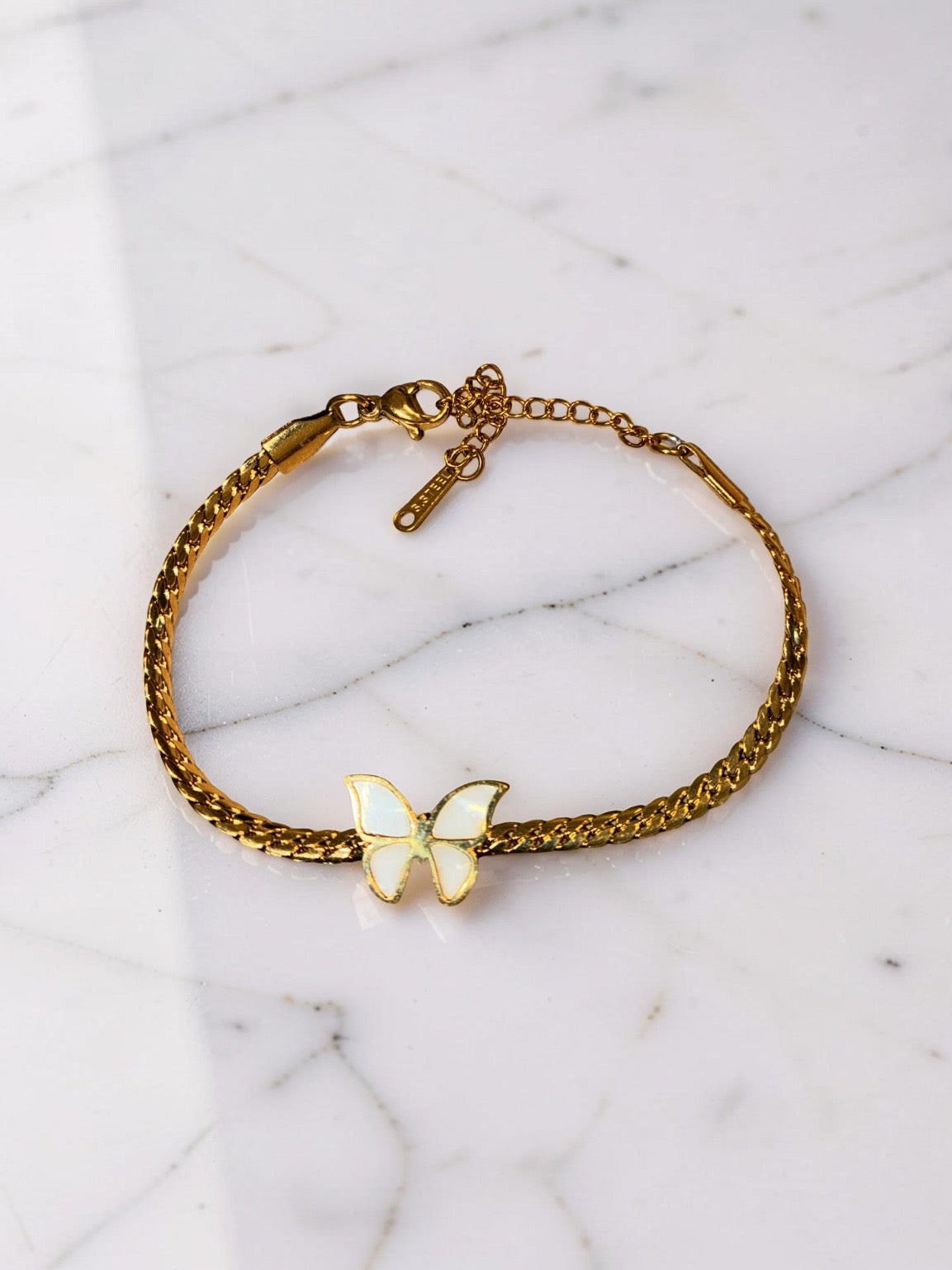 Stainless steel gold plated opal butterfly