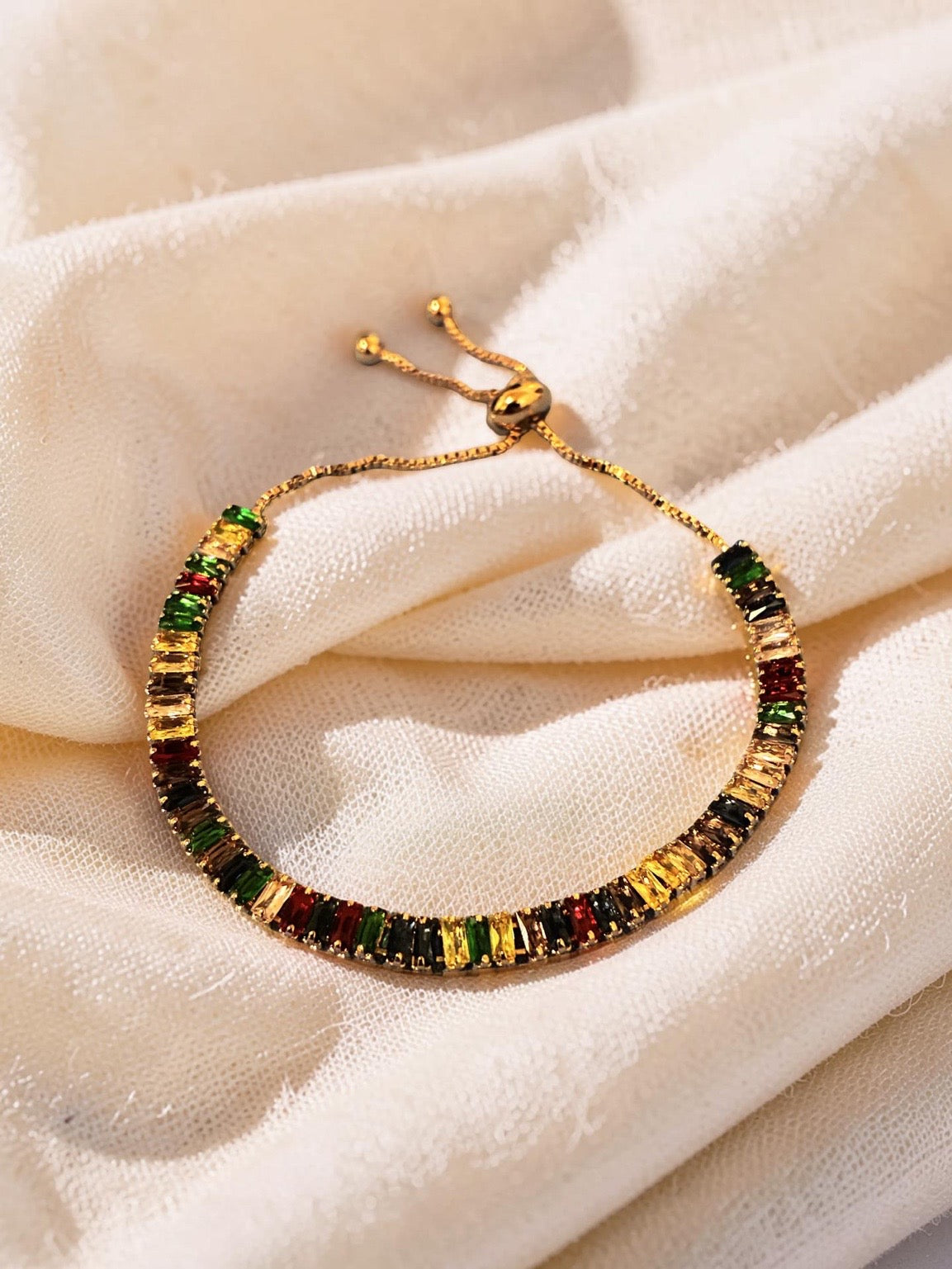 Rose gold plated, multicolored adjustable tennis bracelet