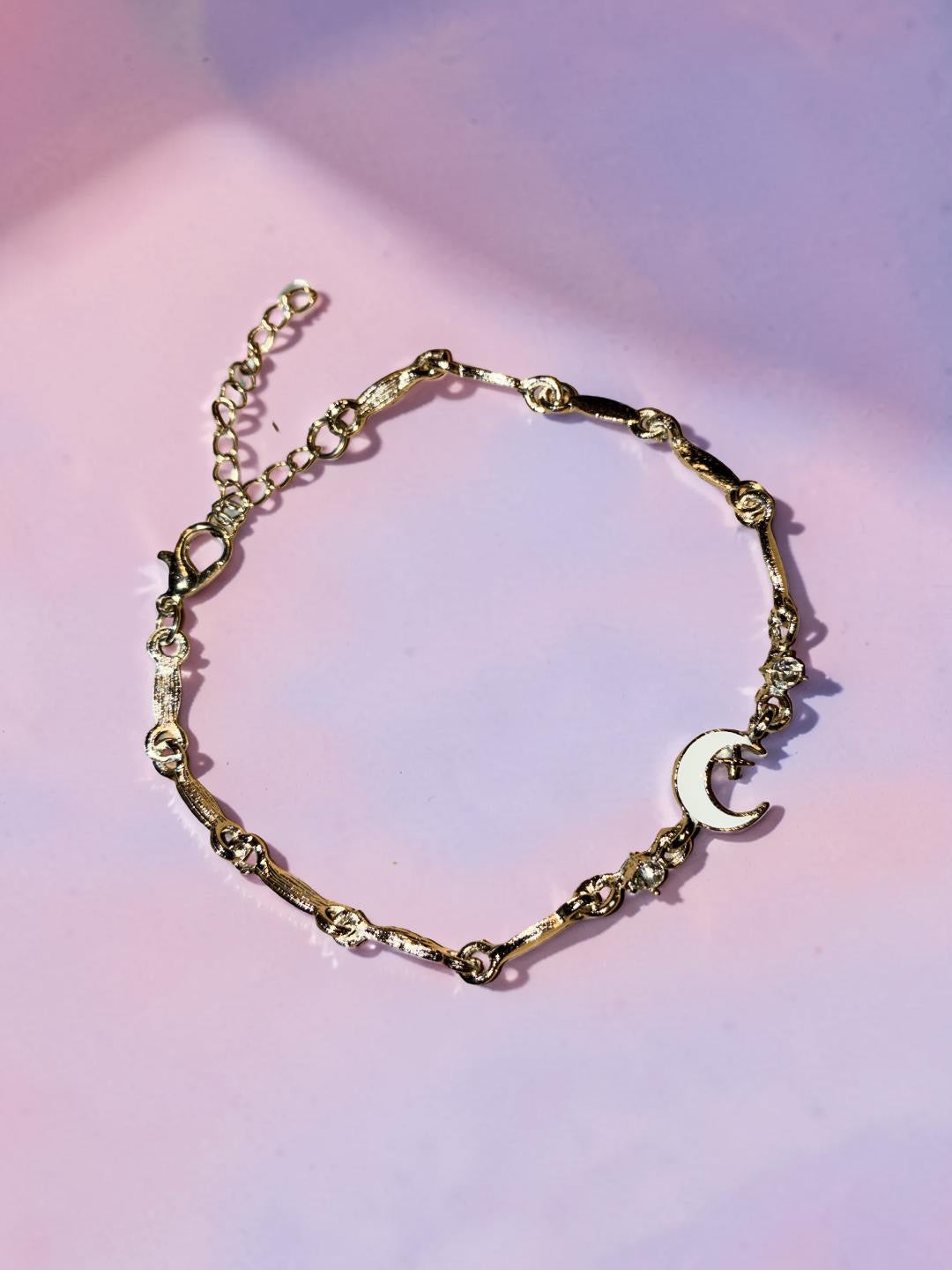 Silver plated moon with rhinestones