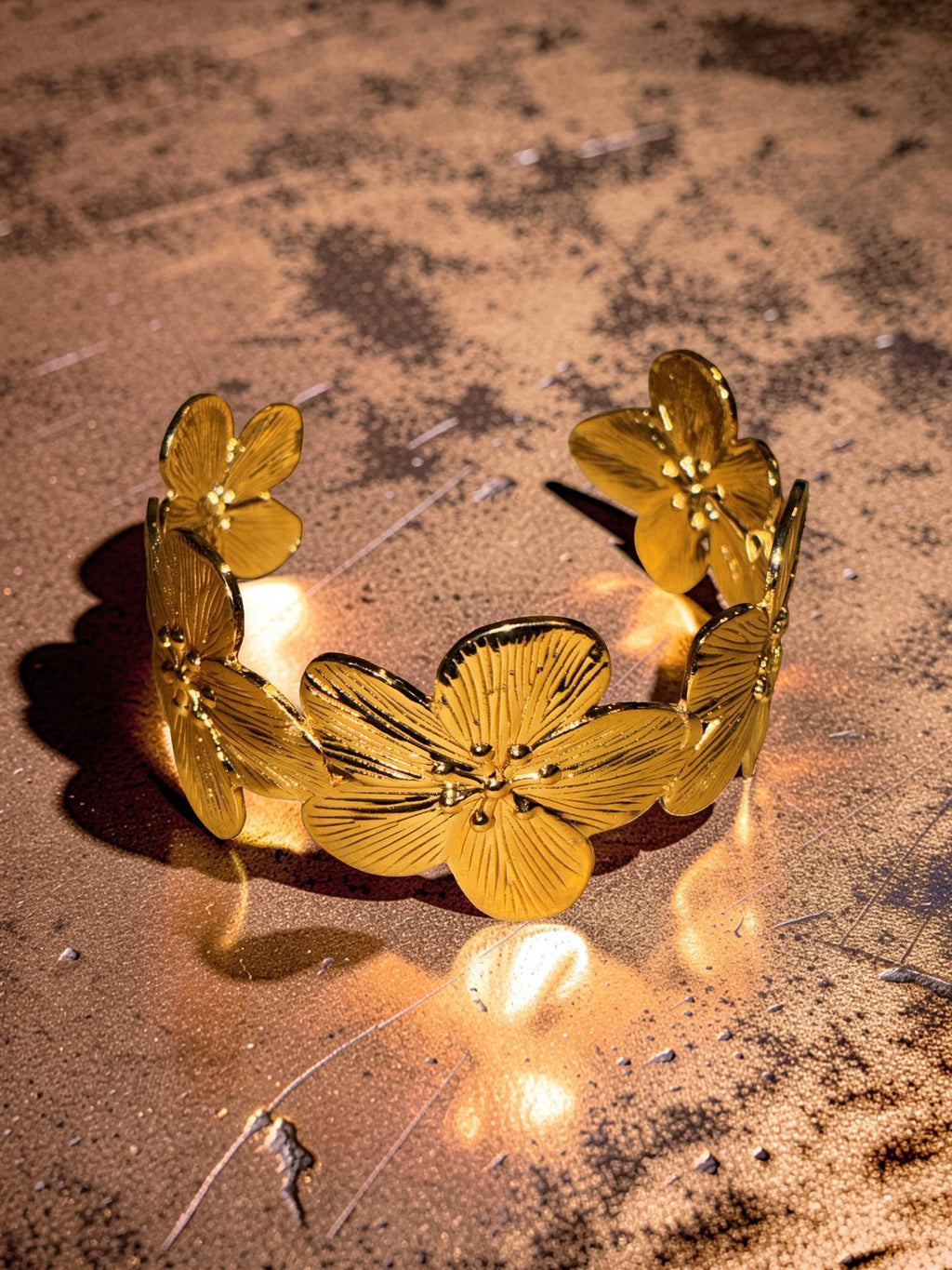 Gold plated cuff with flowers