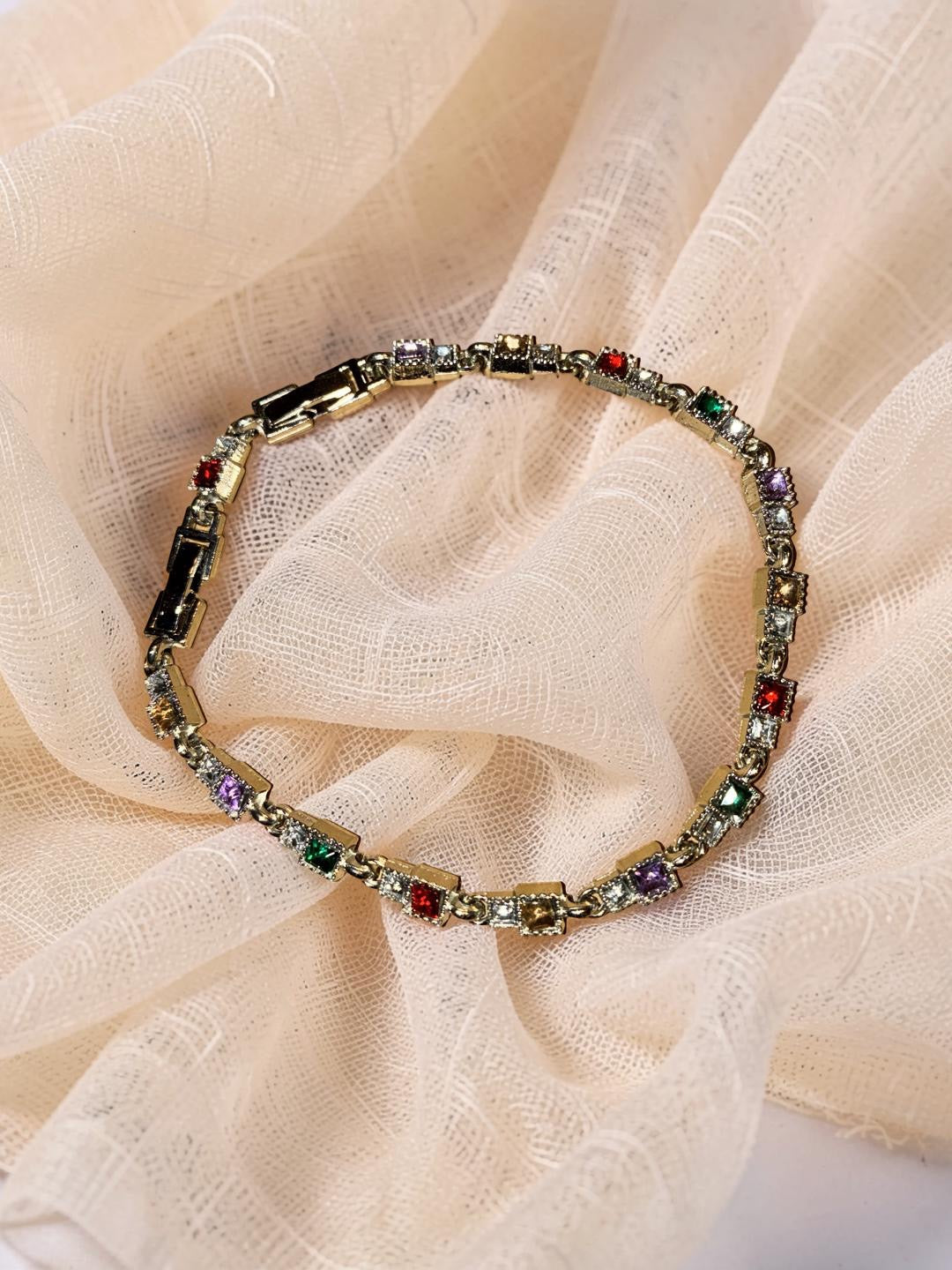 Silver plated, multicolor rhinestones