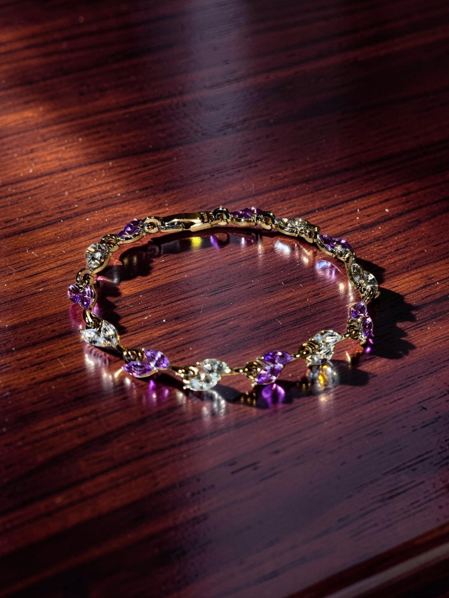 Silver plated purple and crystal rhinestones