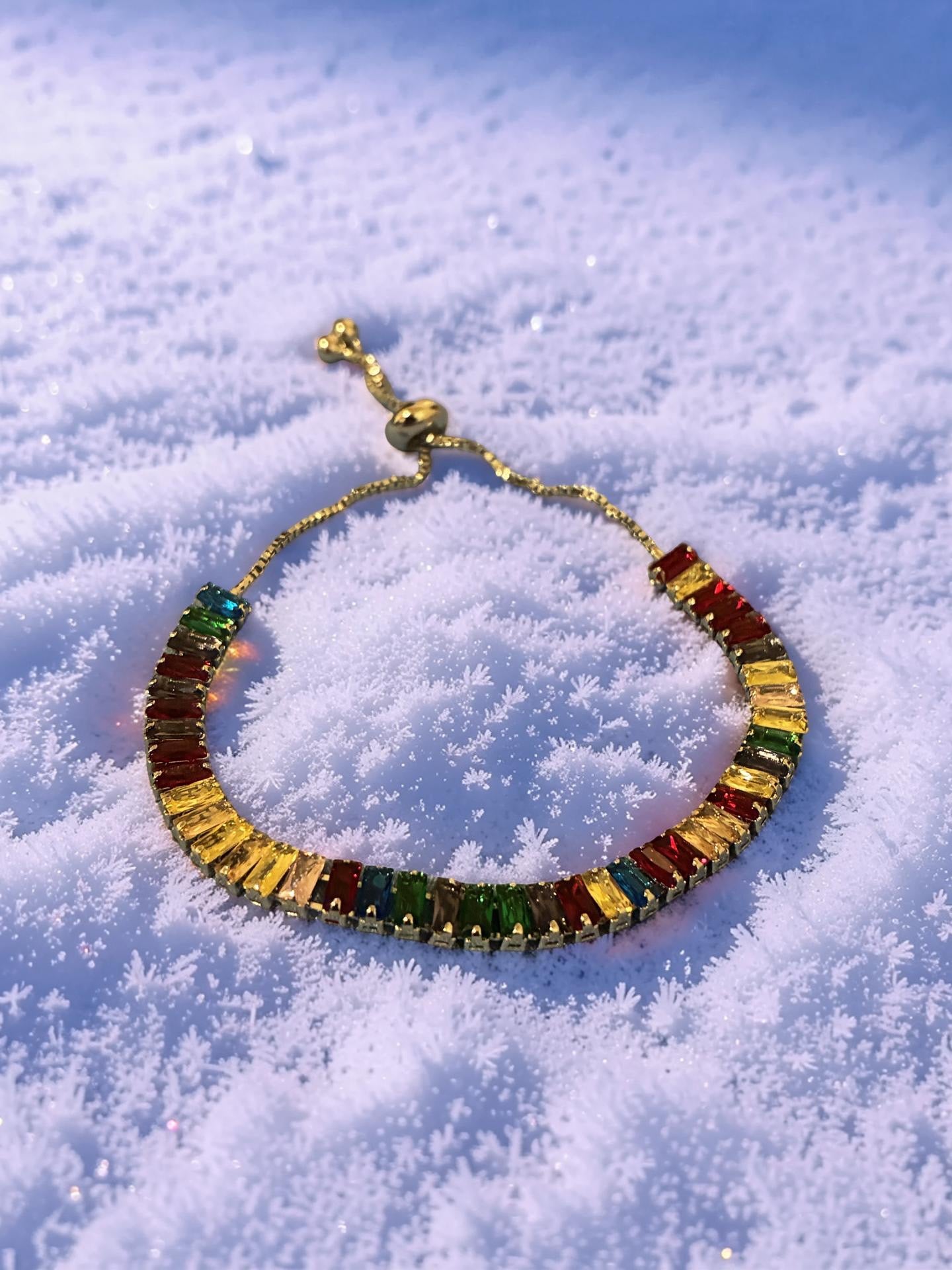 Silver plated, adjustable multicolor tennis bracelet