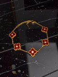 Gold plated, red flowers with rhinestones