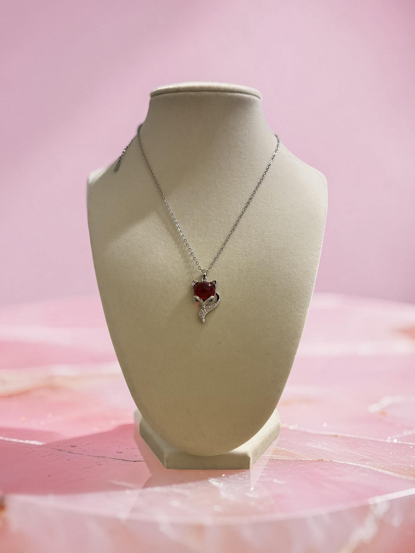 Stainless steel red stone cat rose