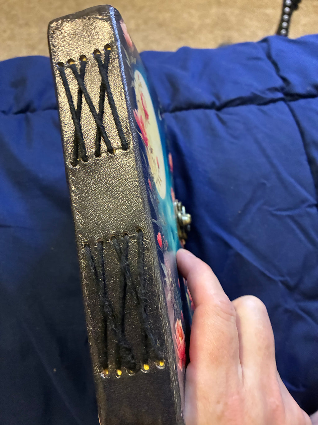Moon flowers leather journal