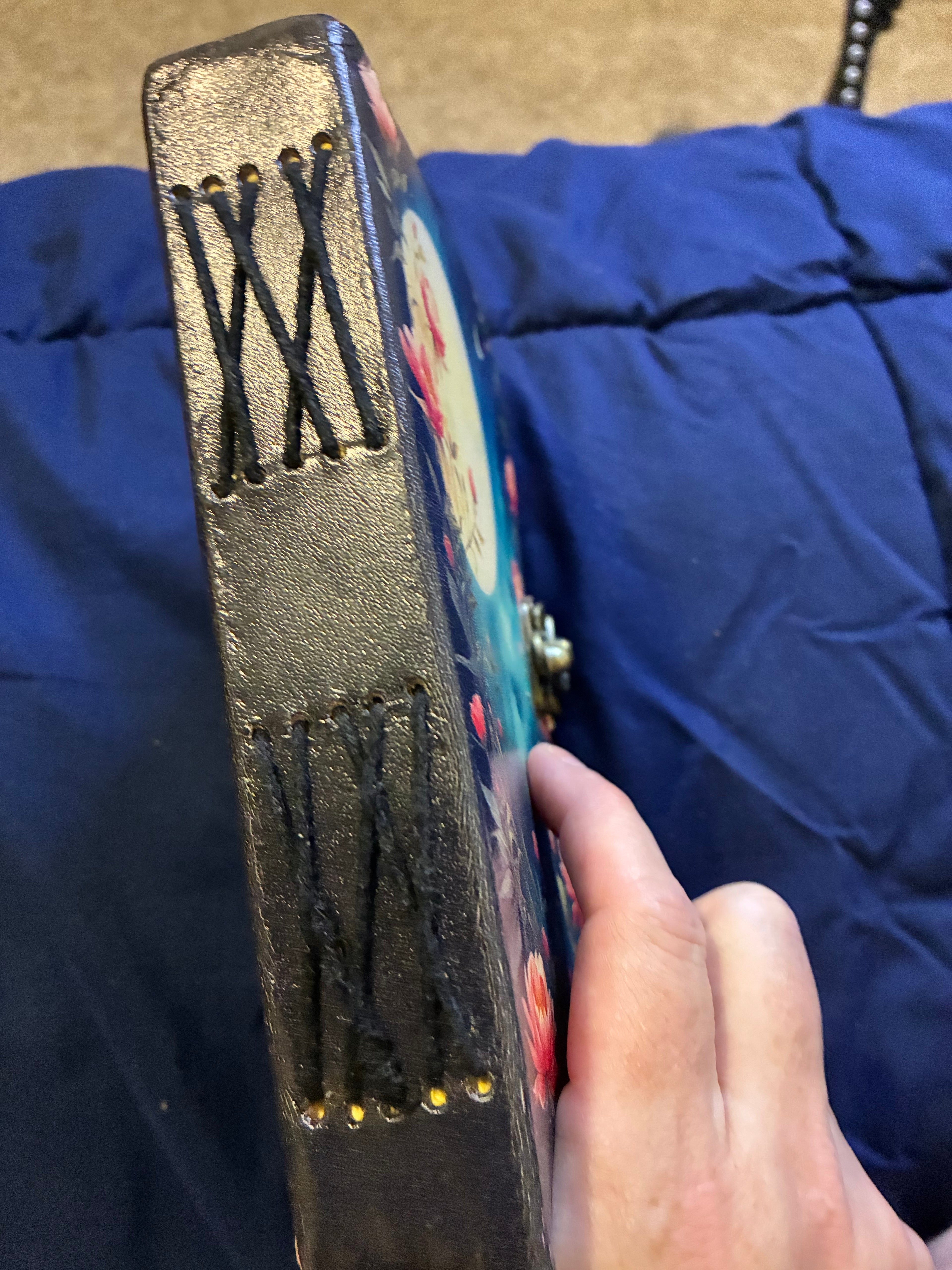 Moon flowers leather journal