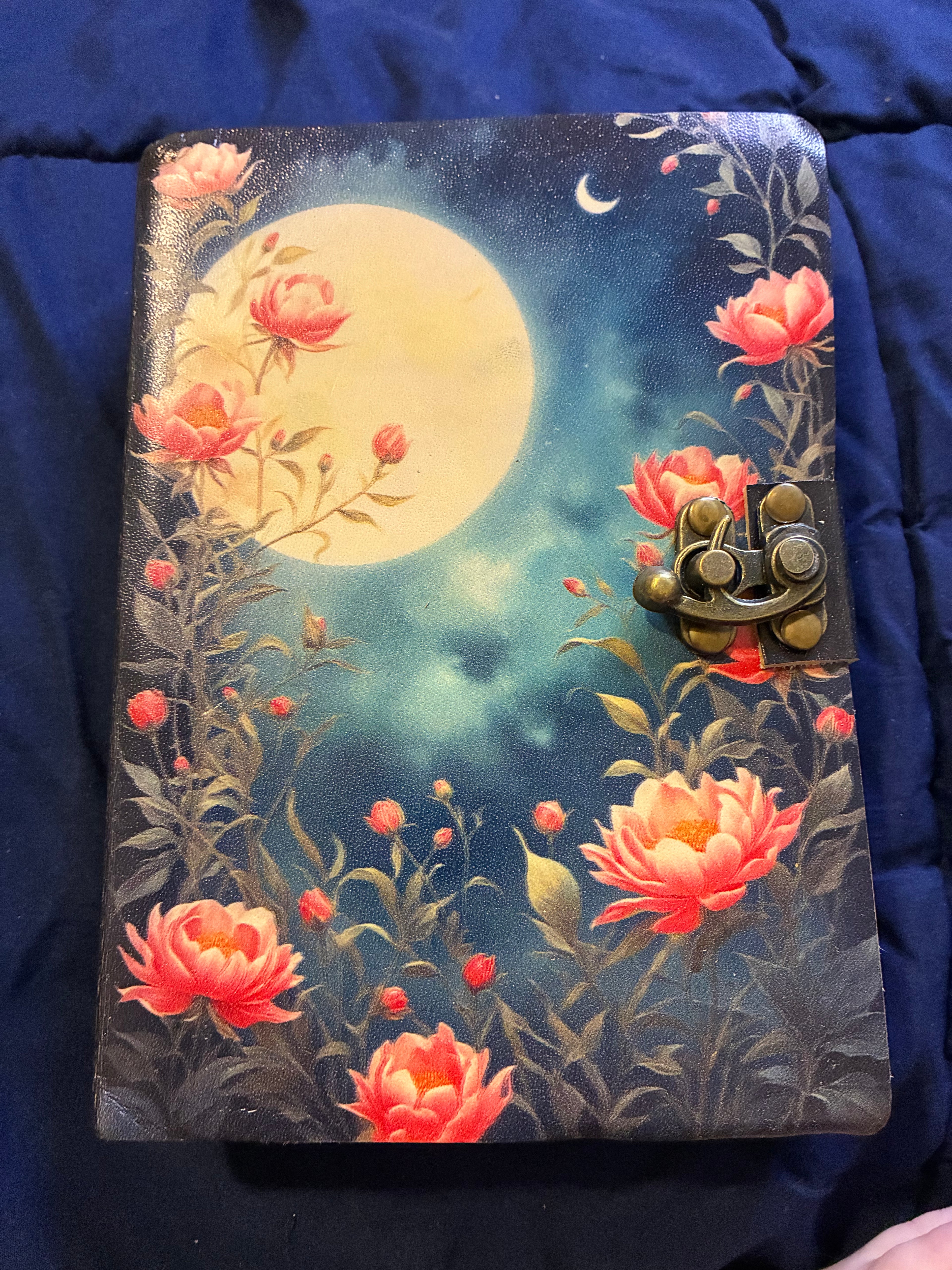 Moon flowers leather journal