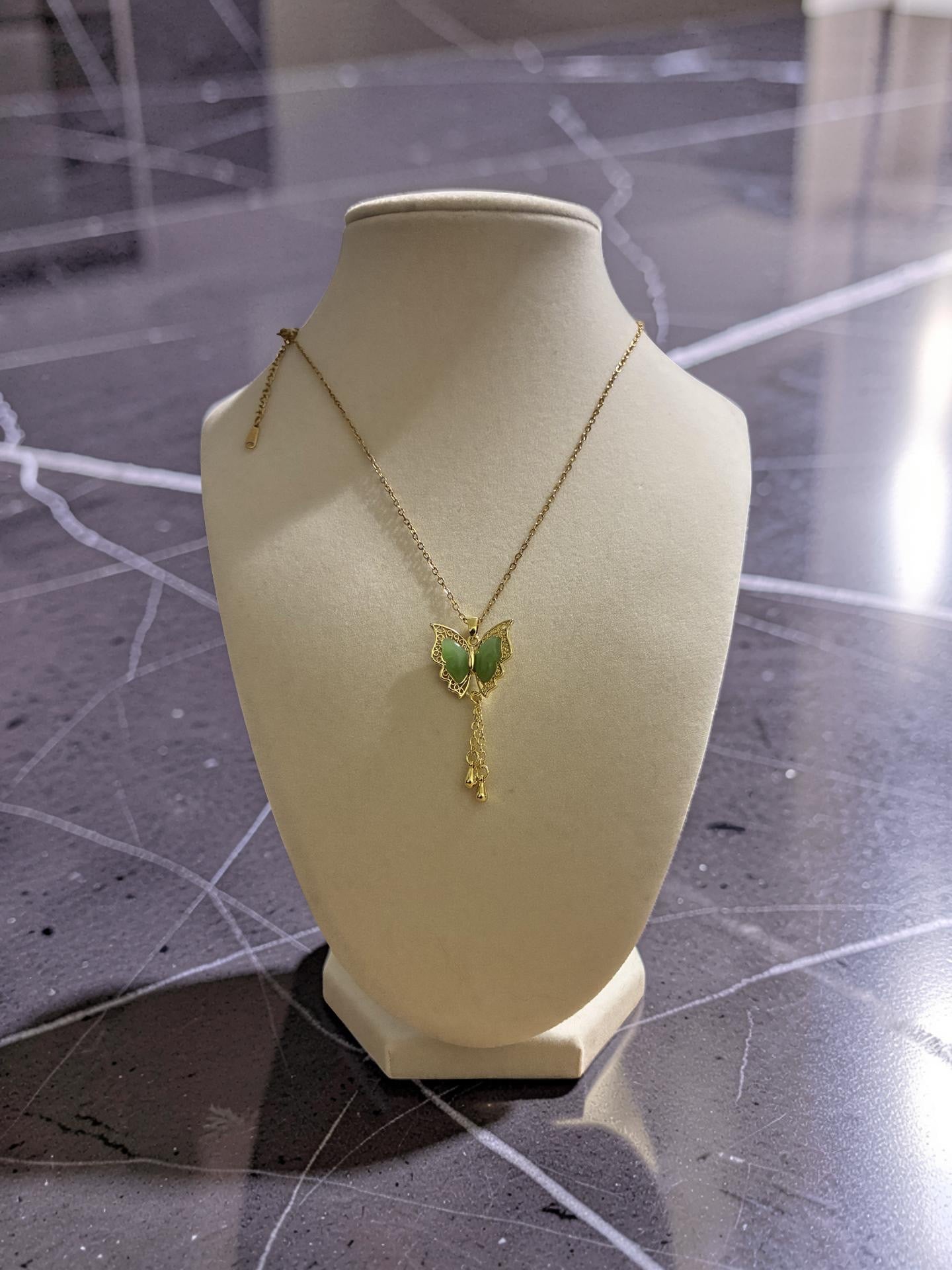 Stainless steel gold plated green stone butterfly