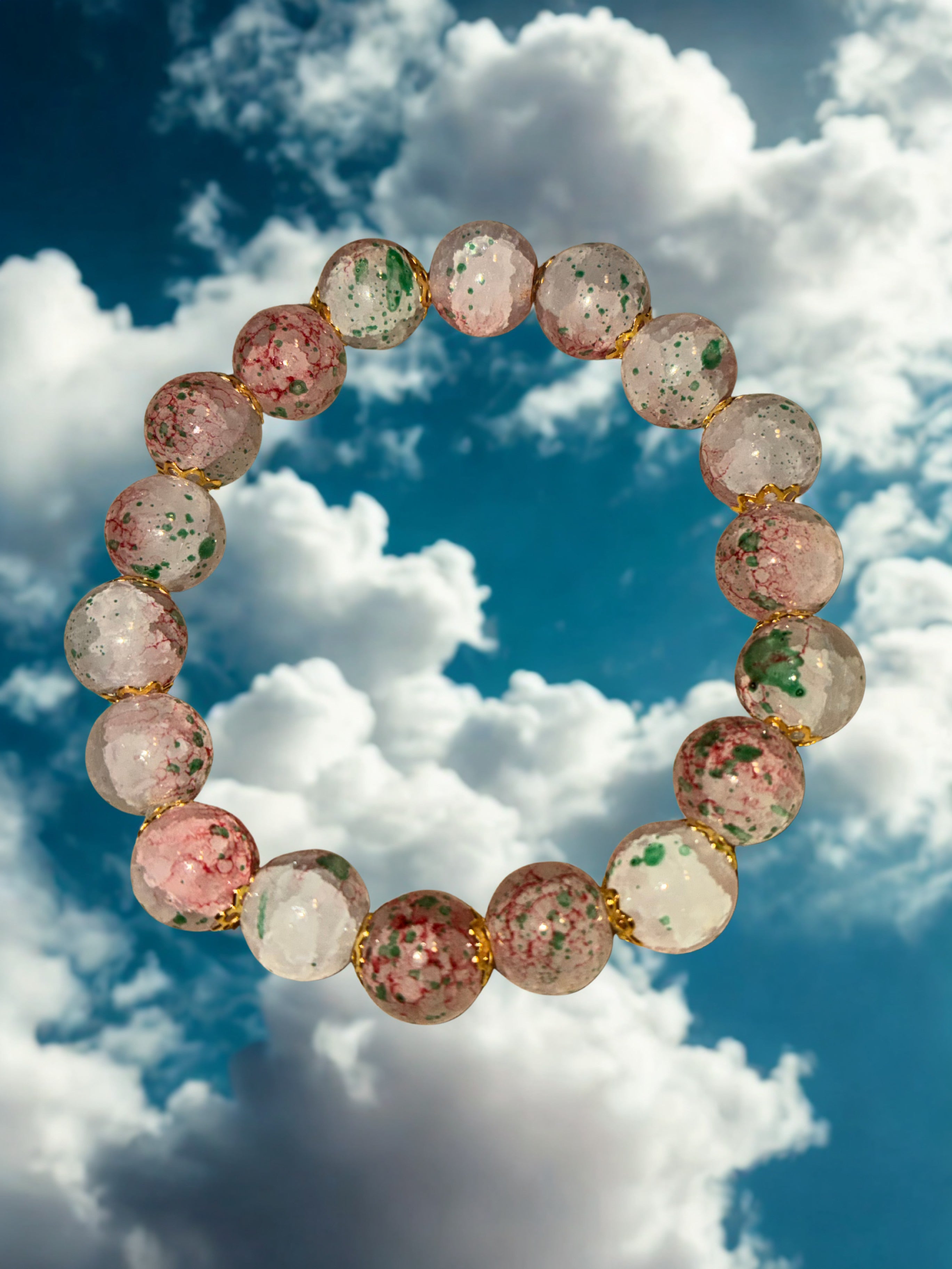 Colorful pink glass bead bracelet