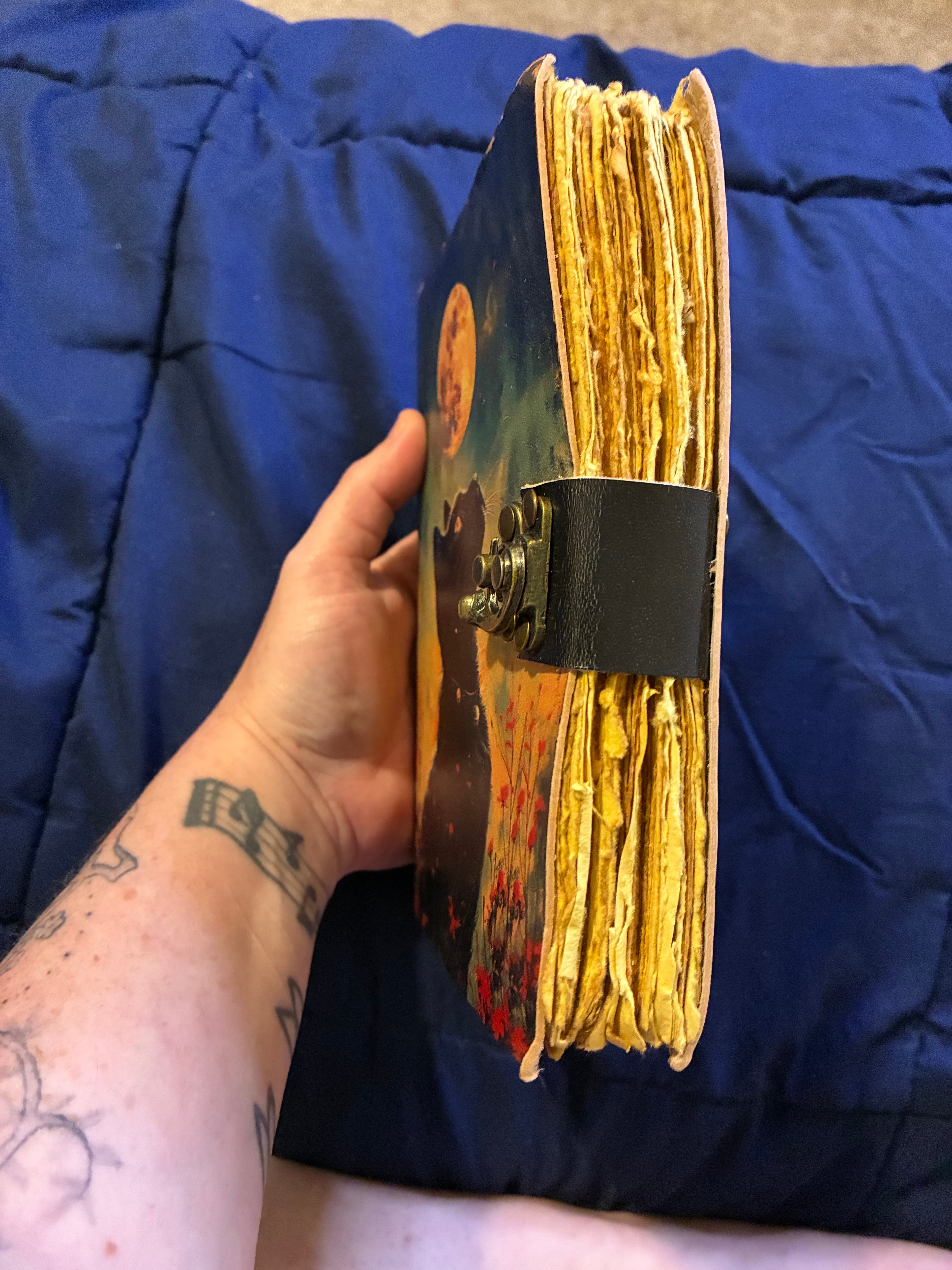 Black cat leather journal