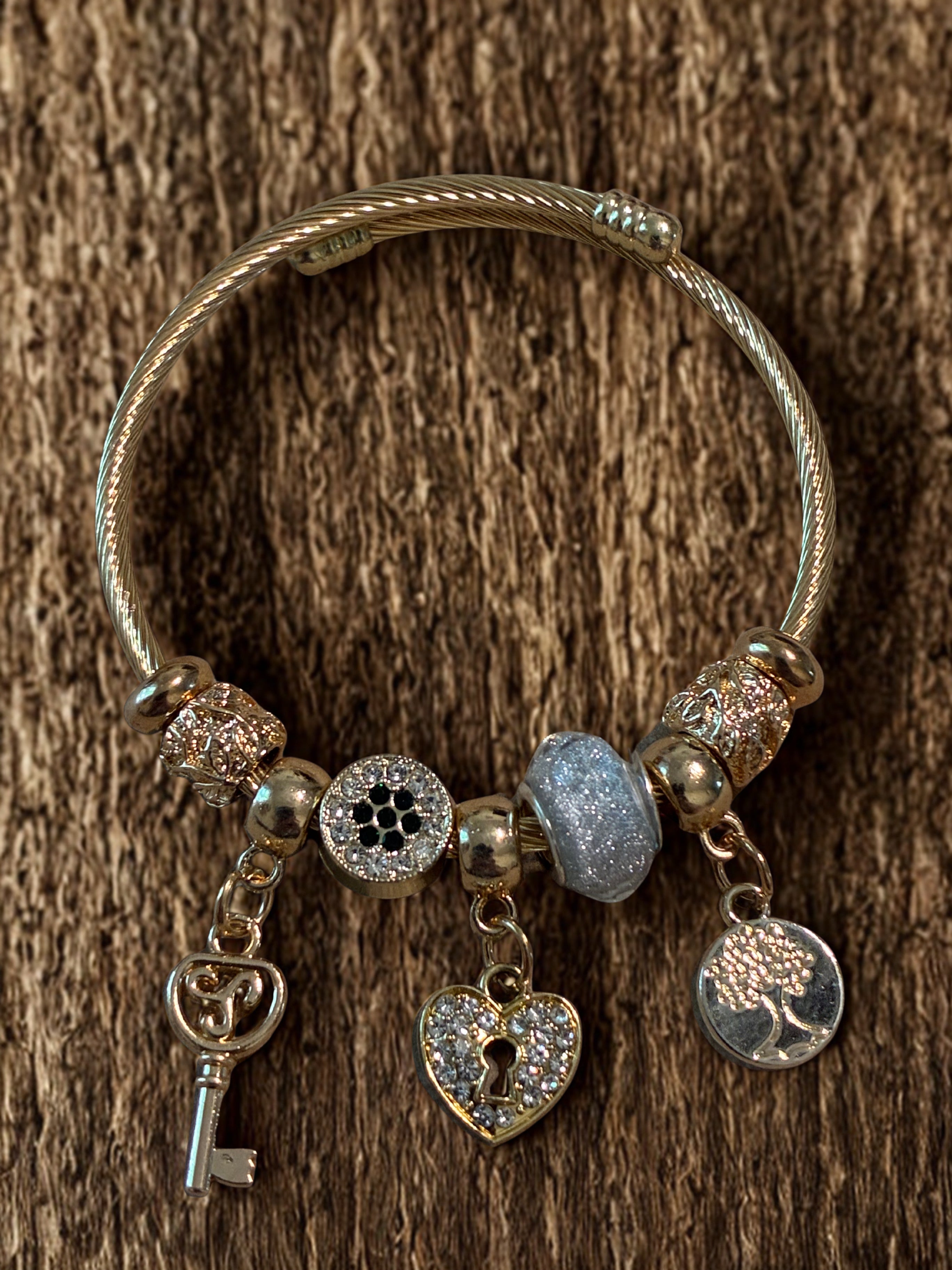 Handmade gold plated lock and key charm bracelet